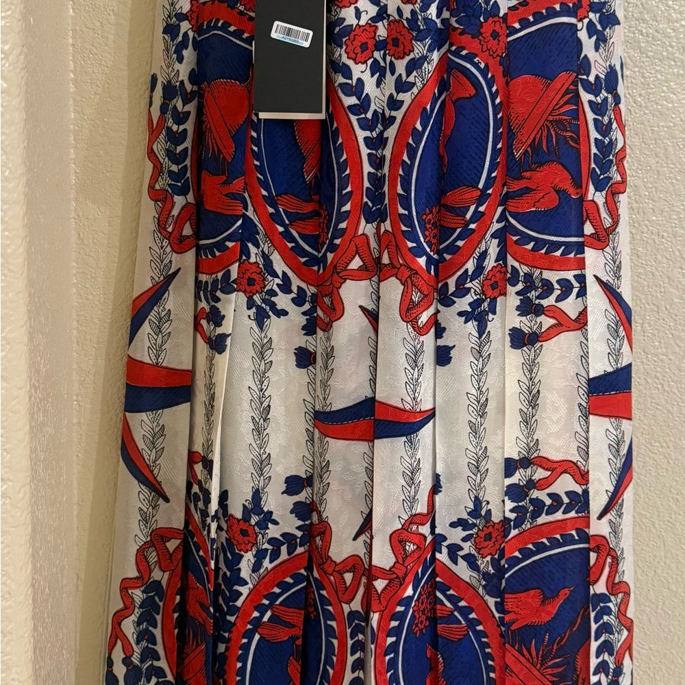 Elegant Red and Blue Patterned Skirt